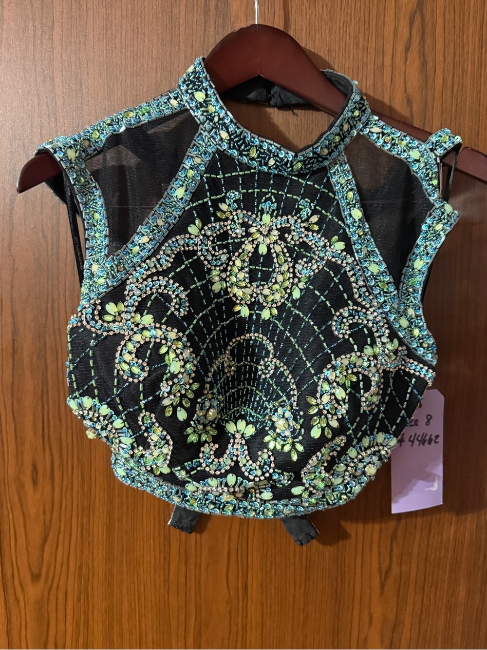 Alyce Paris Black Gown with Teal Beaded Bodice 2 pc - Picture 3 of 4